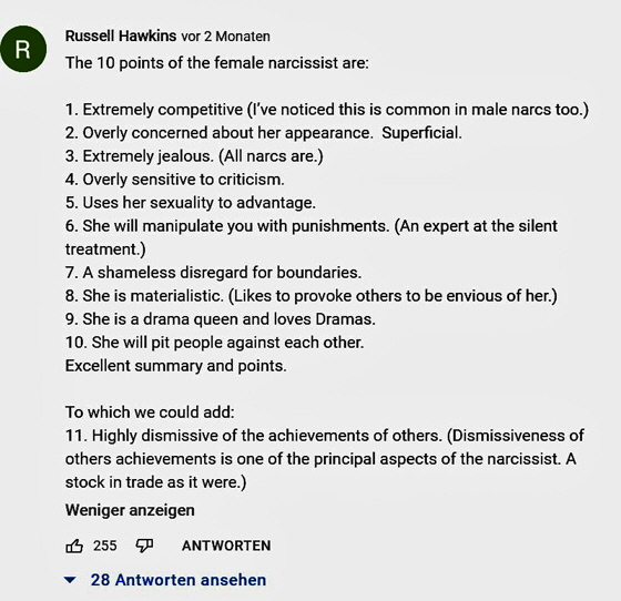 10 points of the female narcisst-560